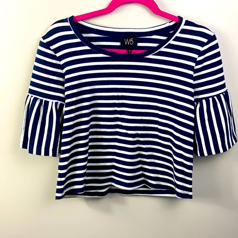 Ruffled Sleeve Striped Top